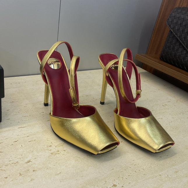 YSL 26S HEELED SANDALS 95 MM IN GOLD CALFSKIN