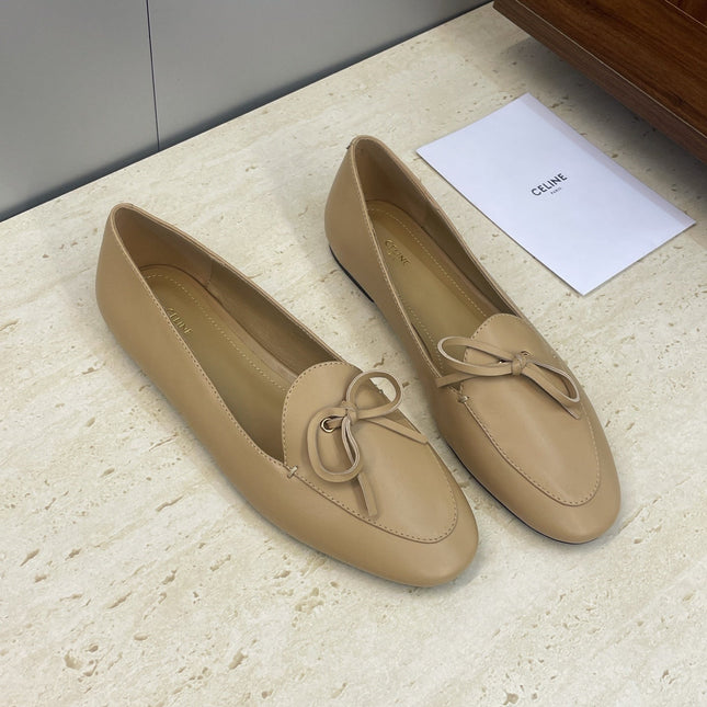 CELINE 26S BALLET FLATS IN DARK BEIGE LAMBSKIN WITH BOW