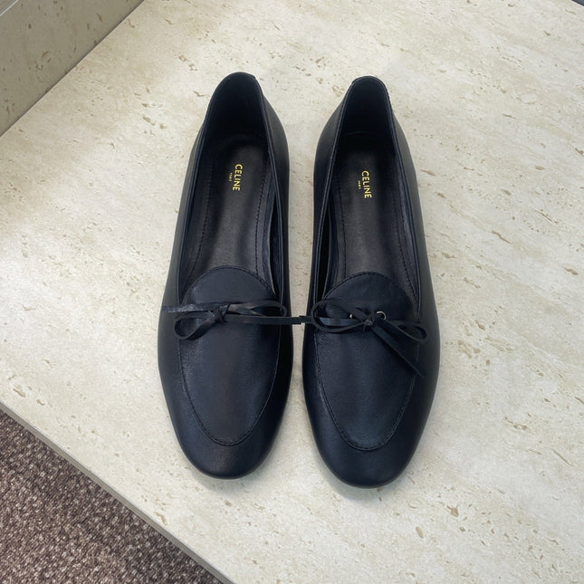 CELINE 26S BALLET FLATS IN BLACK LAMBSKIN WITH BOW