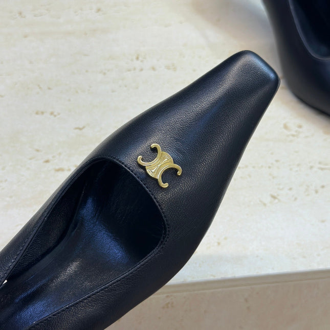 CELINE 26S SLINGBACK HEELS 65 MM IN BLACK CALFSKIN