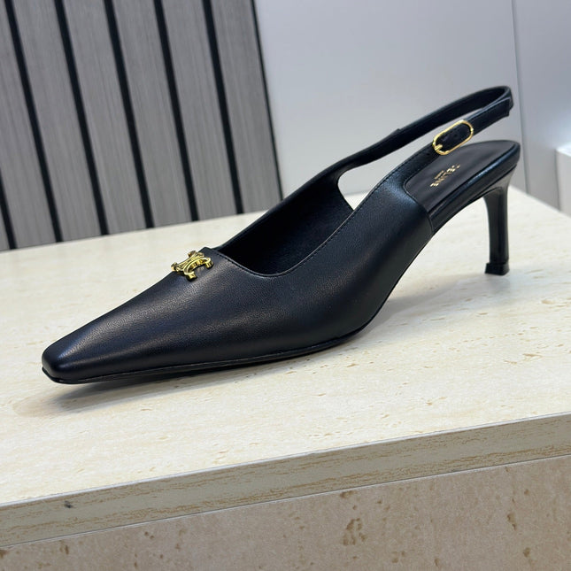 CELINE 26S SLINGBACK HEELS 65 MM IN BLACK CALFSKIN