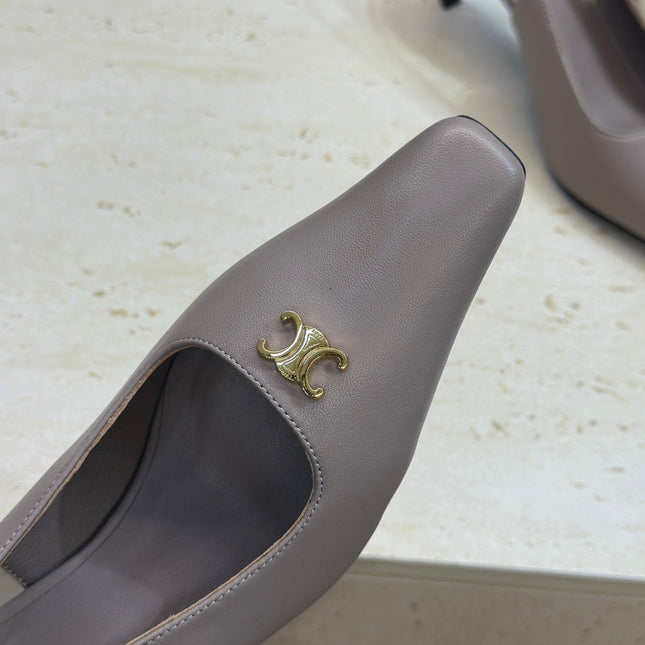CELINE 26S SLINGBACK HEELS 65 MM IN BEIGE GREY CALFSKIN