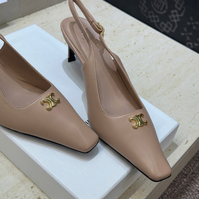 CELINE 26S SLINGBACK HEELS 65 MM IN NUDE BEIGE CALFSKIN