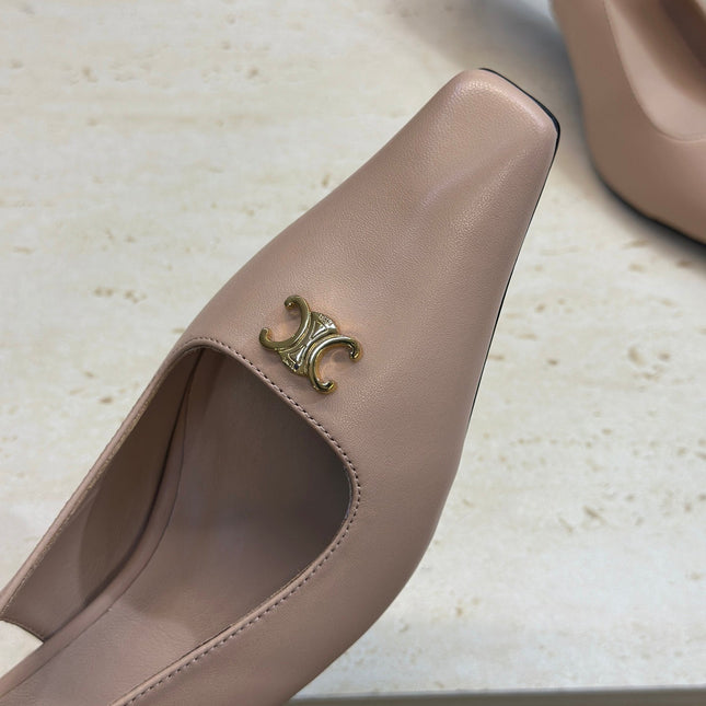 CELINE 26S SLINGBACK HEELS 65 MM IN NUDE BEIGE CALFSKIN