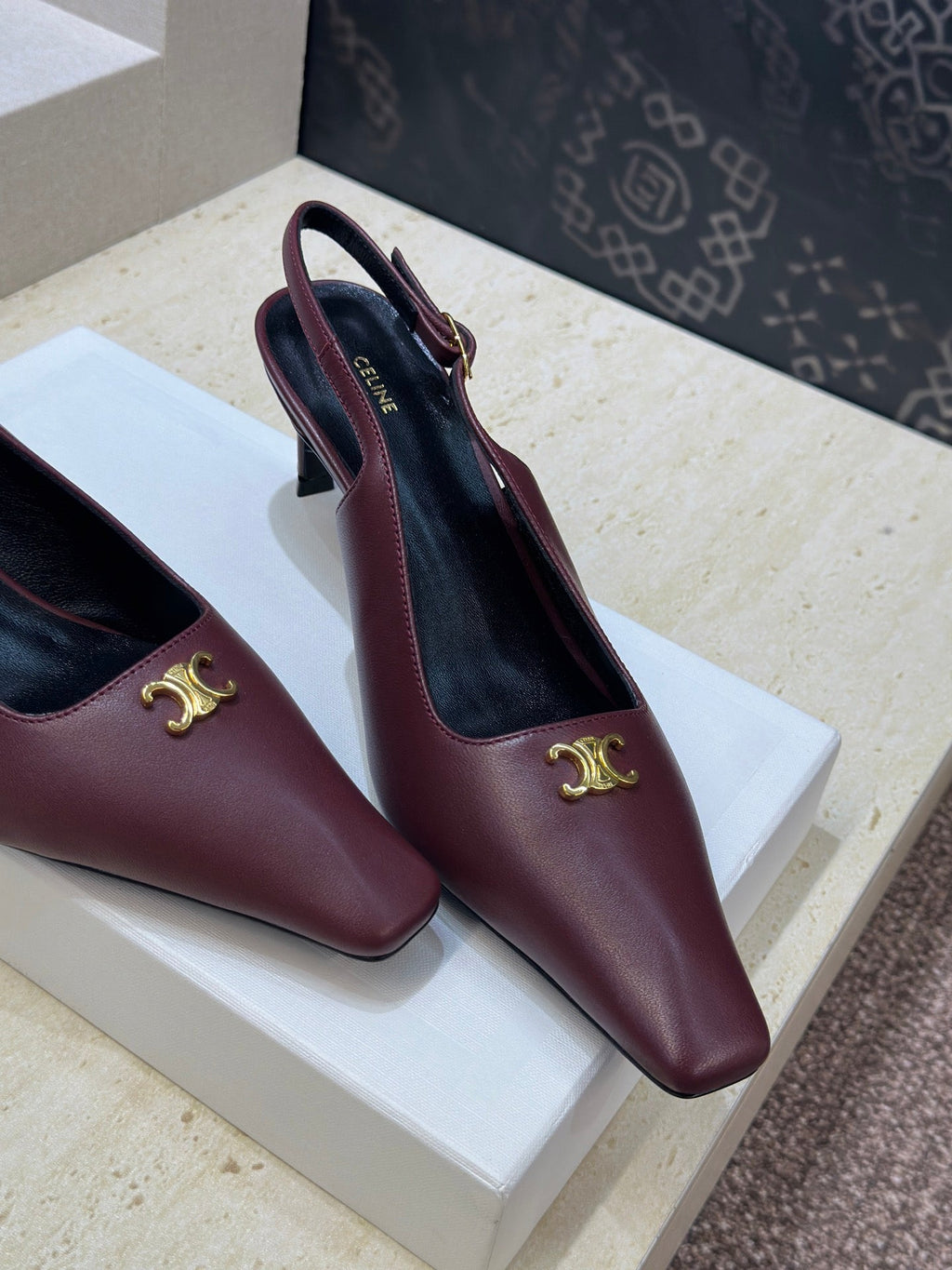 CELINE 26S SLINGBACK HEELS 65 MM IN DARK RED CALFSKIN