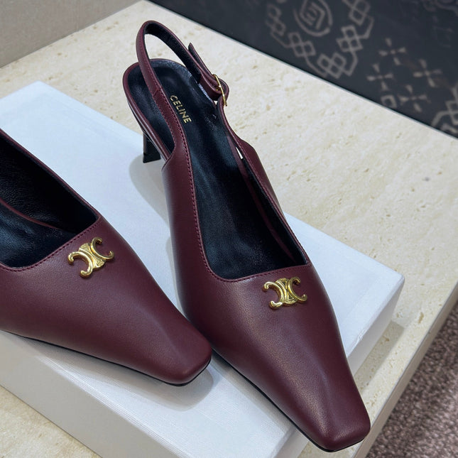 CELINE 26S SLINGBACK HEELS 65 MM IN DARK RED CALFSKIN