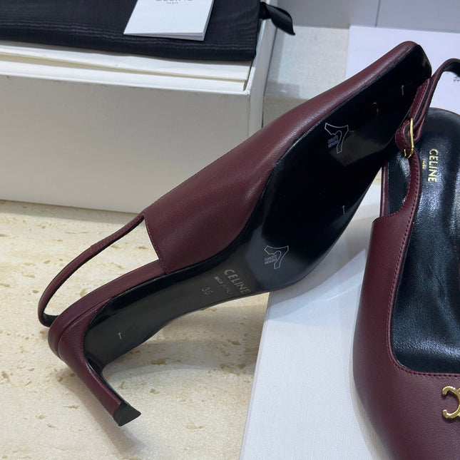 CELINE 26S SLINGBACK HEELS 65 MM IN DARK RED CALFSKIN