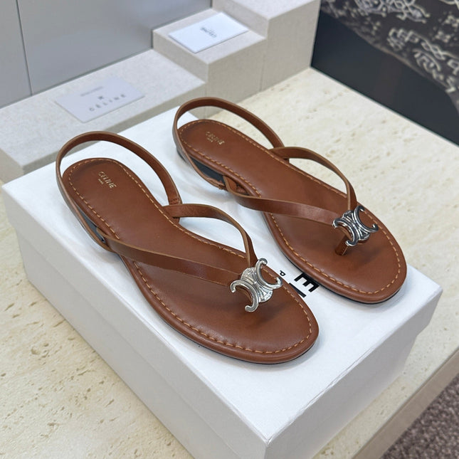 CELINE 26S THONG SANDALS IN BROWN CALFSKIN