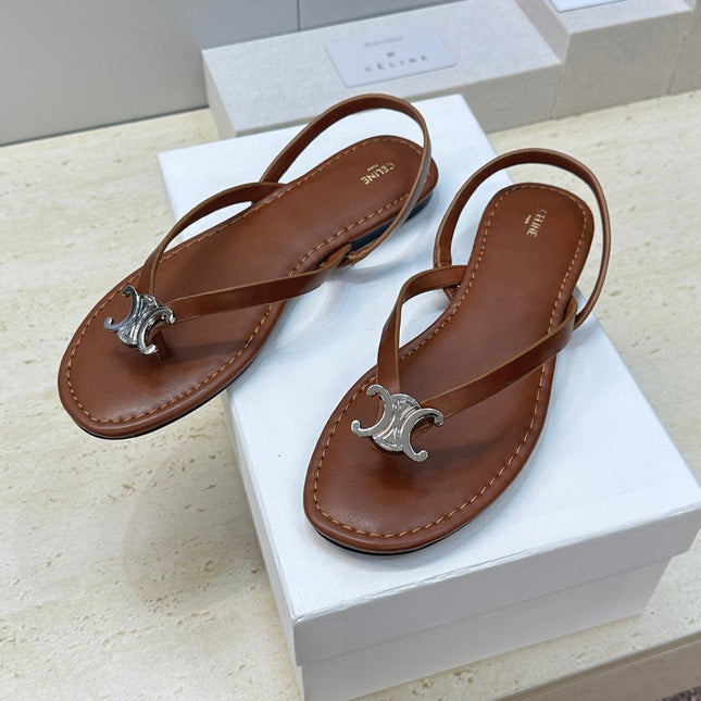 CELINE 26S THONG SANDALS IN BROWN CALFSKIN