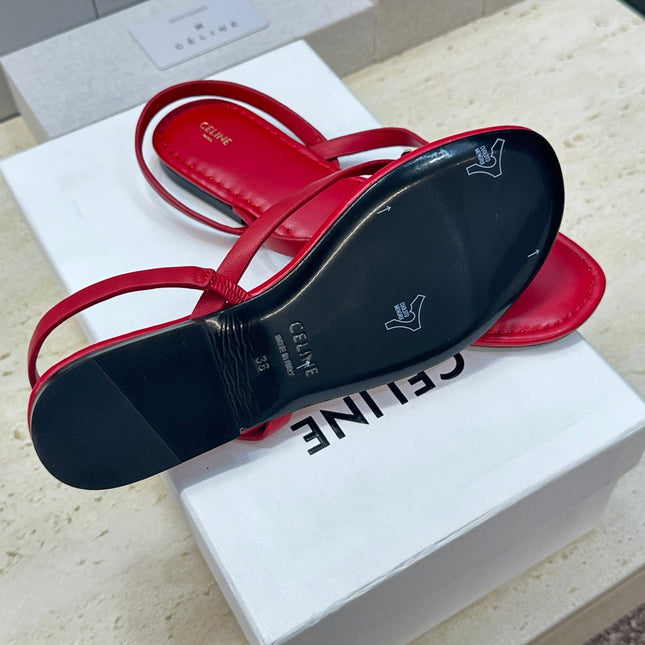 CELINE 26S THONG SANDALS IN RED CALFSKIN
