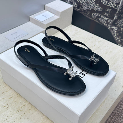 CELINE 26S THONG SANDALS IN BLACK CALFSKIN