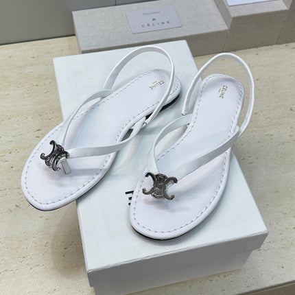 CELINE 26S THONG SANDALS IN WHITE CALFSKIN