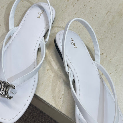 CELINE 26S THONG SANDALS IN WHITE CALFSKIN