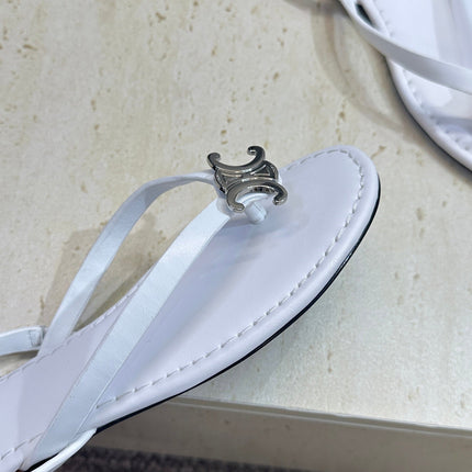 CELINE 26S THONG SANDALS IN WHITE CALFSKIN