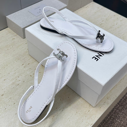 CELINE 26S THONG SANDALS IN WHITE CALFSKIN