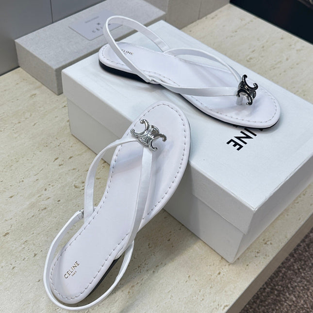 CELINE 26S THONG SANDALS IN WHITE CALFSKIN