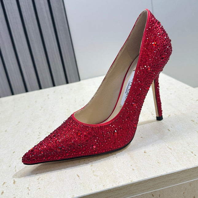 JIMMY CHOO 26S HIGH HEELS 95 MM IN RED CRYSTAL-EMBELLISHED
