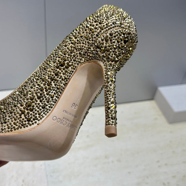 JIMMY CHOO 26S HIGH HEELS 95 MM IN GOLD CRYSTAL-EMBELLISHED