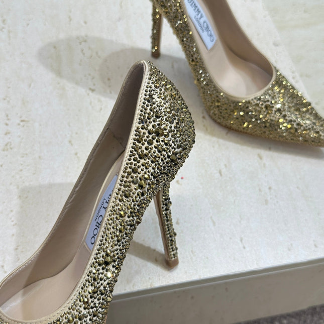 JIMMY CHOO 26S HIGH HEELS 95 MM IN GOLD CRYSTAL-EMBELLISHED