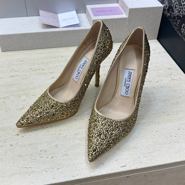 JIMMY CHOO 26S HIGH HEELS 95 MM IN GOLD CRYSTAL-EMBELLISHED