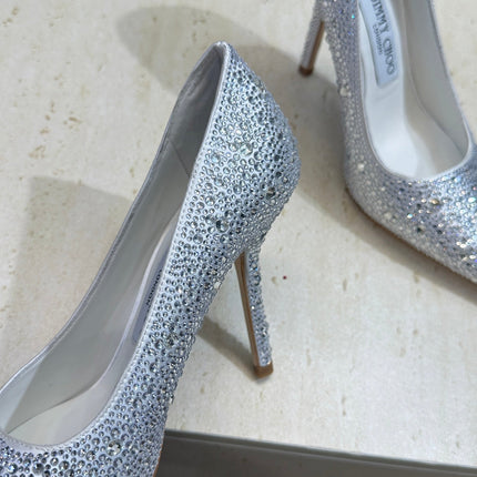 JIMMY CHOO 26S HIGH HEELS 95 MM IN SILVER CRYSTAL-EMBELLISHED