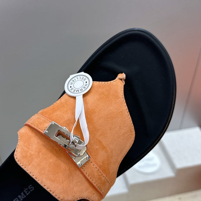 HM 26S EMPIRE SANDAL IN PEACH ORANGE SUEDE SILVER HARDWARE