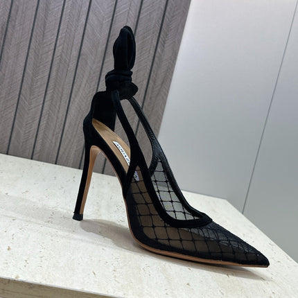 AQUAZZURA 26S SLINGBACK HEELS 105 MM IN BLACK MESH AND SUEDE