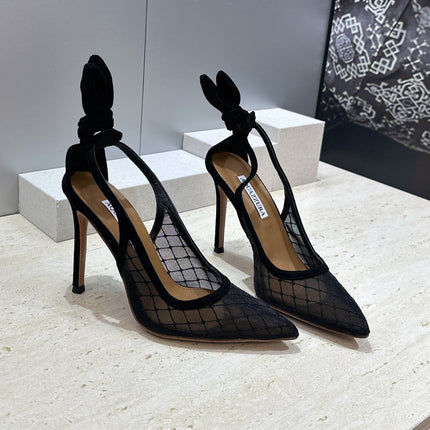 AQUAZZURA 26S SLINGBACK HEELS 105 MM IN BLACK MESH AND SUEDE