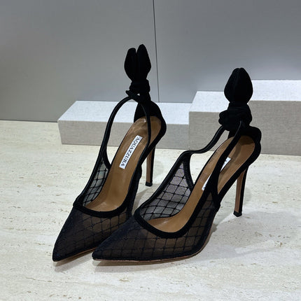 AQUAZZURA 26S SLINGBACK HEELS 105 MM IN BLACK MESH AND SUEDE