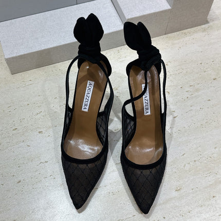 AQUAZZURA 26S SLINGBACK HEELS 105 MM IN BLACK MESH AND SUEDE