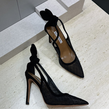AQUAZZURA 26S SLINGBACK HEELS 105 MM IN BLACK MESH AND SUEDE