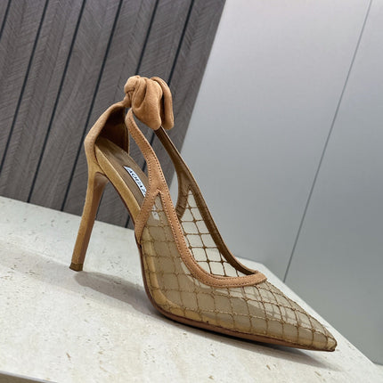 AQUAZZURA 26S SLINGBACK HEELS 105 MM IN DARK BEIGE MESH AND SUEDE