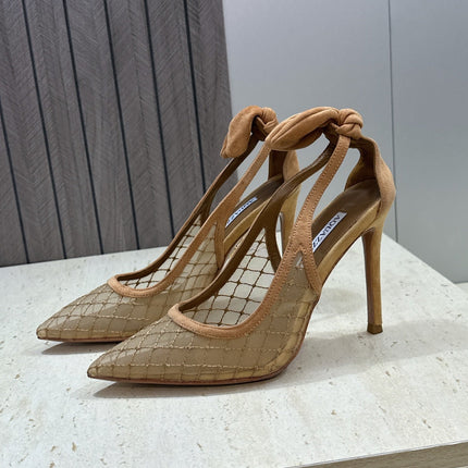 AQUAZZURA 26S SLINGBACK HEELS 105 MM IN DARK BEIGE MESH AND SUEDE