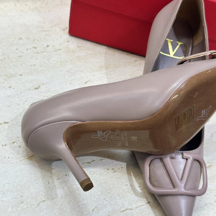 VALENTINO 26S HIGH HEELS 80 MM IN GREYISH BEIGE CALFSKIN