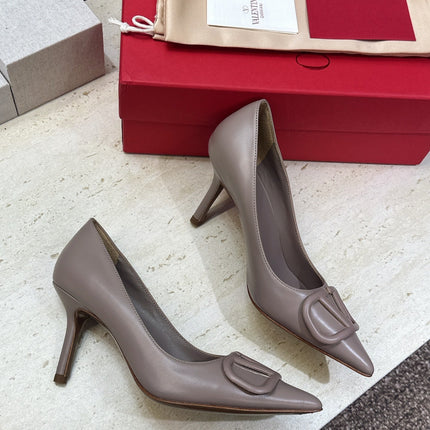 VALENTINO 26S HIGH HEELS 80 MM IN GREYISH BEIGE CALFSKIN