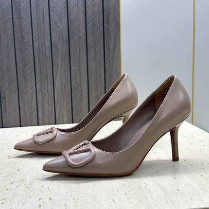VALENTINO 26S HIGH HEELS 80 MM IN GREYISH BEIGE CALFSKIN