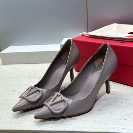 VALENTINO 26S HIGH HEELS 80 MM IN GREYISH BEIGE CALFSKIN
