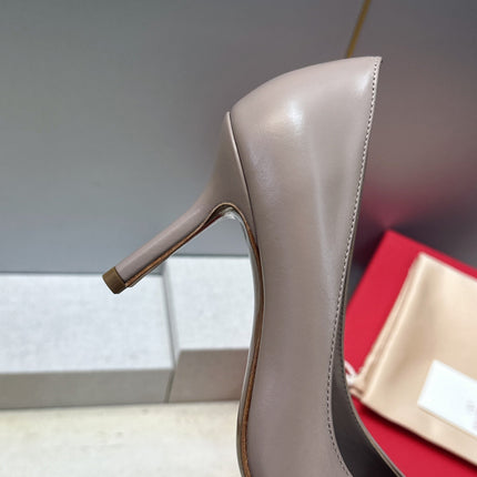 VALENTINO 26S HIGH HEELS 80 MM IN GREYISH BEIGE CALFSKIN