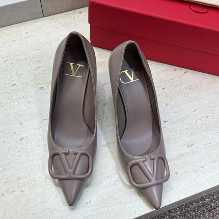 VALENTINO 26S HIGH HEELS 80 MM IN GREYISH BEIGE CALFSKIN