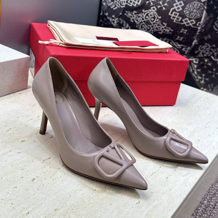 VALENTINO 26S HIGH HEELS 80 MM IN GREYISH BEIGE CALFSKIN