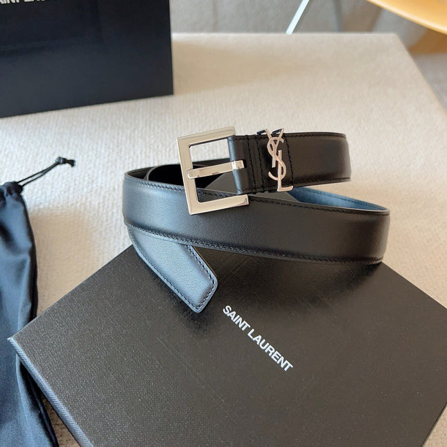 YSL 25S BELT 20 MM IN BLACK CALFSKIN 588784