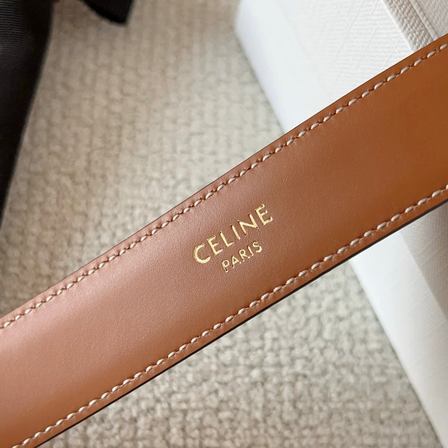 CELINE 25S BELT 25MM IN BROWN CALFSKIN SILVER HARDWARE 561793