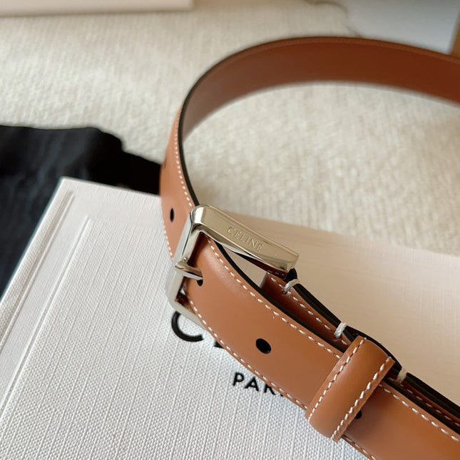 CELINE 25S BELT 25MM IN BROWN CALFSKIN SILVER HARDWARE 561793