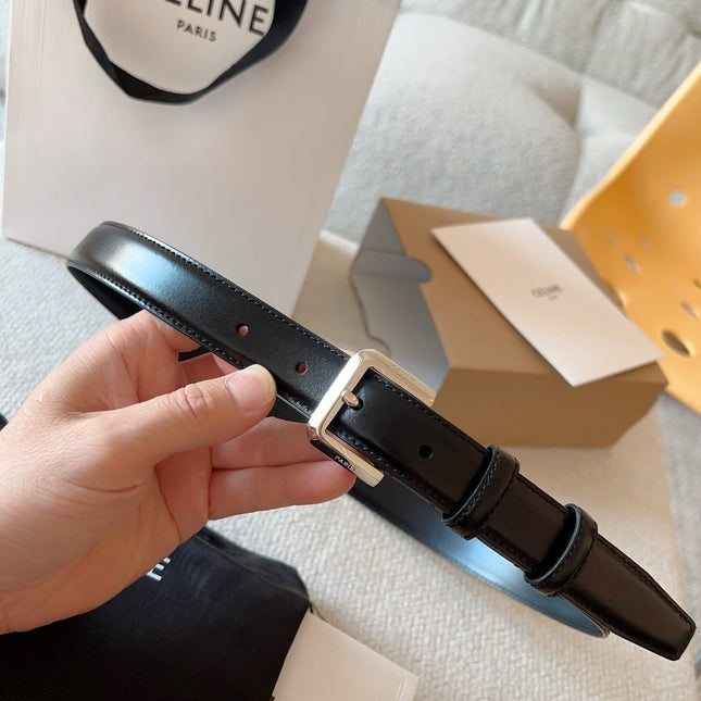 CELINE 25S BELT 25MM IN BLACK CALFSKIN SILVER HARDWARE 561795