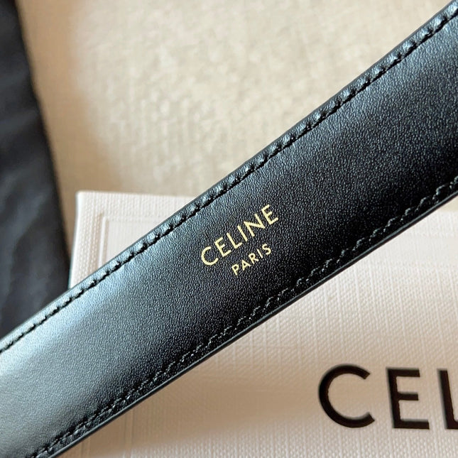 CELINE 25S BELT 25MM IN BLACK CALFSKIN SILVER HARDWARE 561795