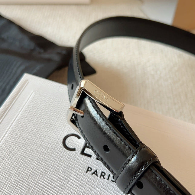CELINE 25S BELT 25MM IN BLACK CALFSKIN SILVER HARDWARE 561795