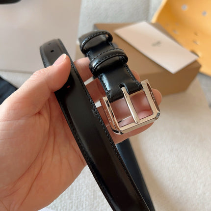 CELINE 25S BELT 25MM IN BLACK CALFSKIN SILVER HARDWARE 561795