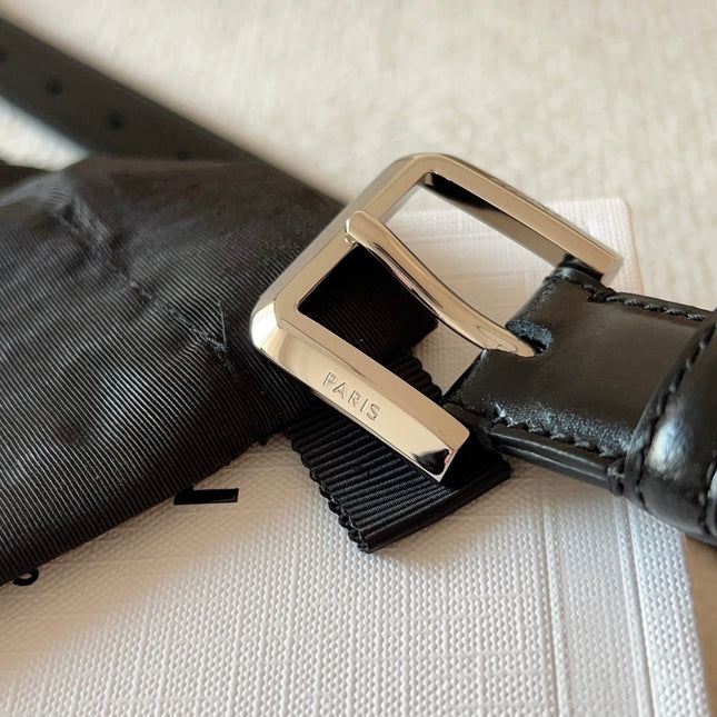 CELINE 25S BELT 25MM IN BLACK CALFSKIN SILVER HARDWARE 561795