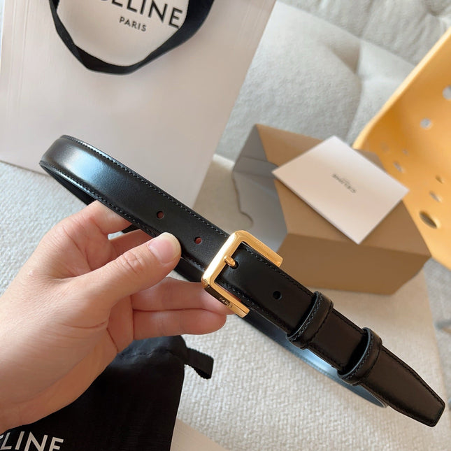 CELINE 25S BELT 25MM IN BLACK CALFSKIN GOLD HARDWARE 561796