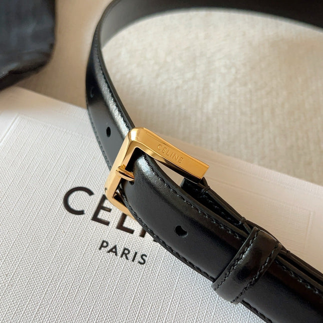 CELINE 25S BELT 25MM IN BLACK CALFSKIN GOLD HARDWARE 561796